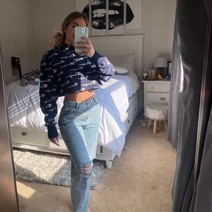 cropped champion logo hoodie